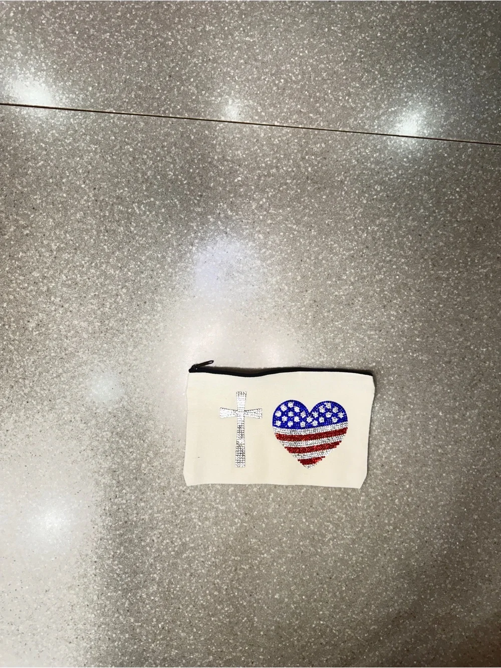 Cosmetic bag with Patriotic Heart and a cross.  The design is on both sides.  7.